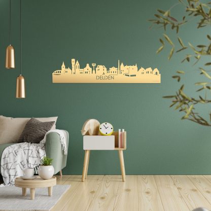 Skyline Delden Metallic Goud gerecycled kunststof cadeau decoratie relatiegeschenk van WoodWideCities