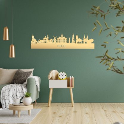 Skyline Delft Metallic Goud gerecycled kunststof cadeau decoratie relatiegeschenk van WoodWideCities