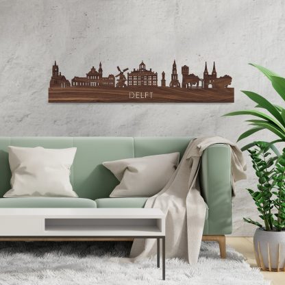 Skyline Delft Noten houten cadeau decoratie relatiegeschenk van WoodWideCities