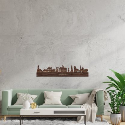 Skyline Delft Noten houten cadeau decoratie relatiegeschenk van WoodWideCities