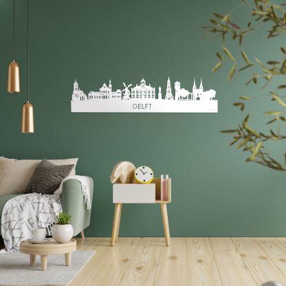 Skyline Delft Wit glanzend gerecycled kunststof cadeau decoratie relatiegeschenk van WoodWideCities