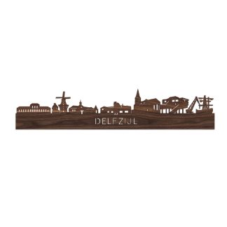 Skyline Delfzijl Noten 80 cm Zonder verlichting  houten cadeau decoratie relatiegeschenk van WoodWideCities