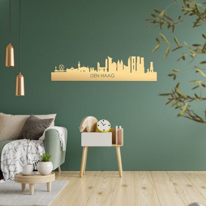 Skyline Den Haag Metallic Goud gerecycled kunststof cadeau decoratie relatiegeschenk van WoodWideCities