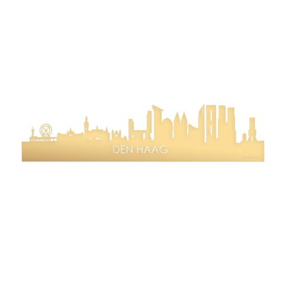 Skyline Den Haag Metallic Goud gerecycled kunststof cadeau decoratie relatiegeschenk van WoodWideCities