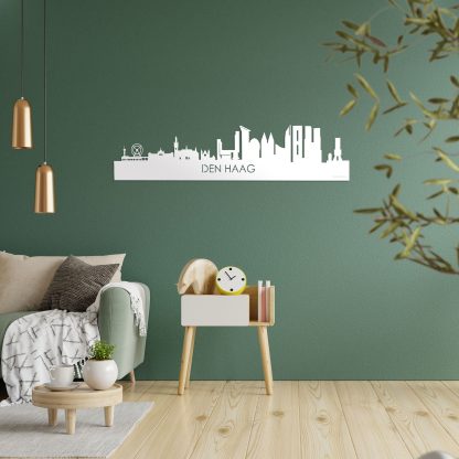 Skyline Den Haag Wit glanzend gerecycled kunststof cadeau decoratie relatiegeschenk van WoodWideCities