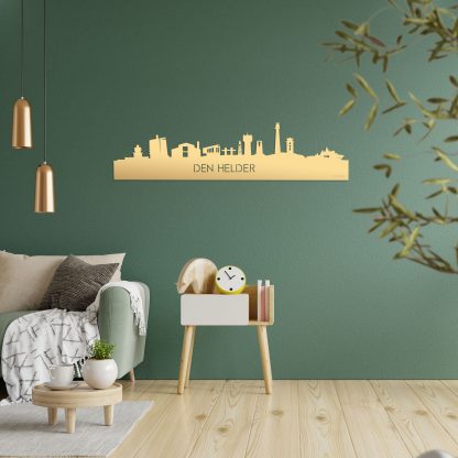 Skyline Den Helder Metallic Goud gerecycled kunststof cadeau decoratie relatiegeschenk van WoodWideCities