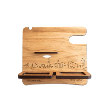 Skyline Desk Organizer Emmeloord houten cadeau decoratie relatiegeschenk van WoodWideCities