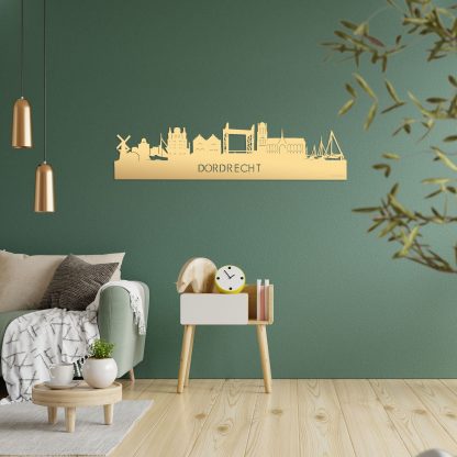 Skyline Dordrecht Metallic Goud gerecycled kunststof cadeau decoratie relatiegeschenk van WoodWideCities