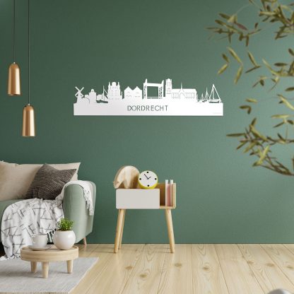 Skyline Dordrecht Wit glanzend gerecycled kunststof cadeau decoratie relatiegeschenk van WoodWideCities