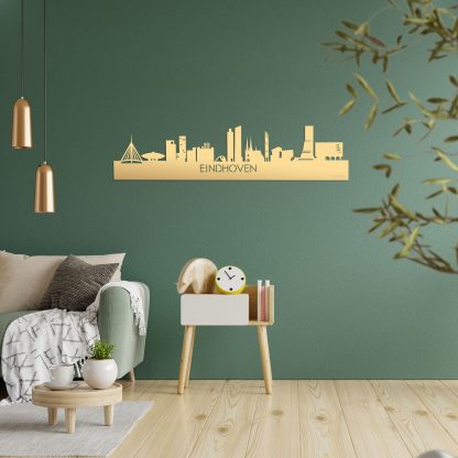 Skyline Eindhoven Metallic Goud gerecycled kunststof cadeau decoratie relatiegeschenk van WoodWideCities