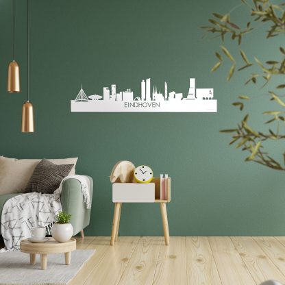 Skyline Eindhoven Wit glanzend gerecycled kunststof cadeau decoratie relatiegeschenk van WoodWideCities