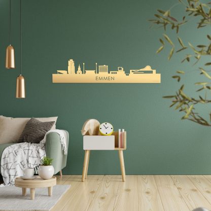 Skyline Emmen Metallic Goud gerecycled kunststof cadeau decoratie relatiegeschenk van WoodWideCities