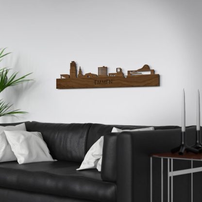 Skyline Emmen Noten houten cadeau decoratie relatiegeschenk van WoodWideCities