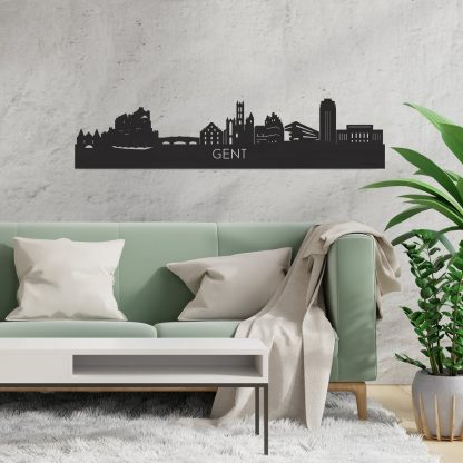 Skyline Gent Zwart houten cadeau decoratie relatiegeschenk van WoodWideCities