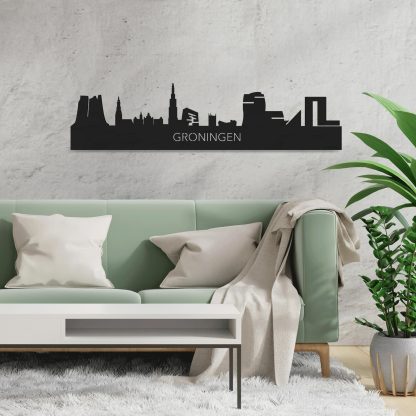 Skyline Groningen Black houten cadeau decoratie relatiegeschenk van WoodWideCities