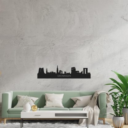 Skyline Groningen Black houten cadeau decoratie relatiegeschenk van WoodWideCities