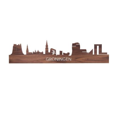 Skyline Groningen Noten houten cadeau decoratie relatiegeschenk van WoodWideCities