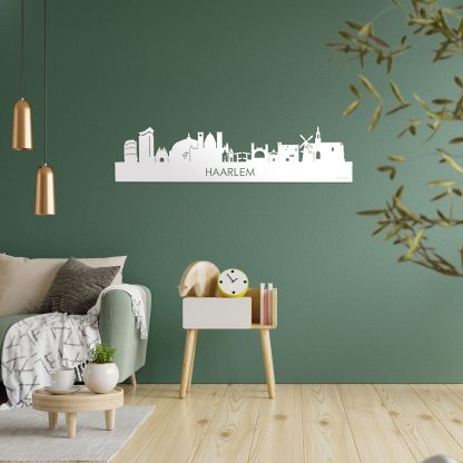 Skyline Haarlem Wit glanzend gerecycled kunststof cadeau decoratie relatiegeschenk van WoodWideCities