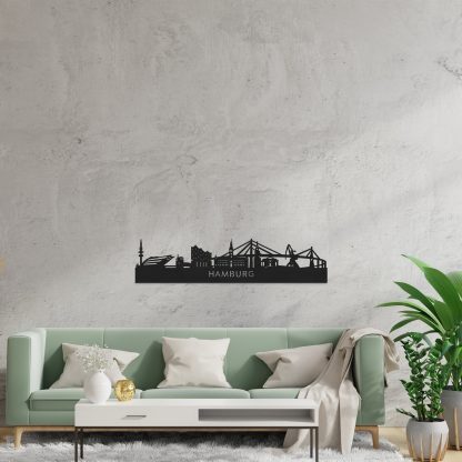 Skyline Hamburg Zwart houten cadeau decoratie relatiegeschenk van WoodWideCities