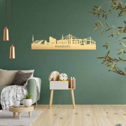 Skyline Hamburg Metallic Goud gerecycled kunststof cadeau decoratie relatiegeschenk van WoodWideCities