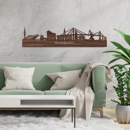 Skyline Hamburg Noten houten cadeau decoratie relatiegeschenk van WoodWideCities