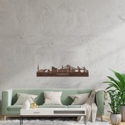 Skyline Hamburg Noten houten cadeau decoratie relatiegeschenk van WoodWideCities