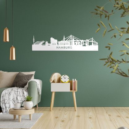 Skyline Hamburg Wit glanzend gerecycled kunststof cadeau decoratie relatiegeschenk van WoodWideCities