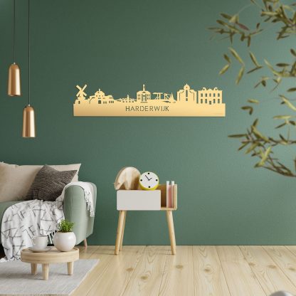 Skyline Harderwijk Metallic Goud gerecycled kunststof cadeau decoratie relatiegeschenk van WoodWideCities