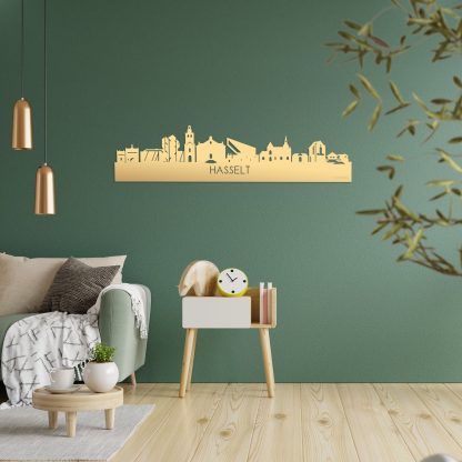 Skyline Hasselt Metallic Goud gerecycled kunststof cadeau decoratie relatiegeschenk van WoodWideCities