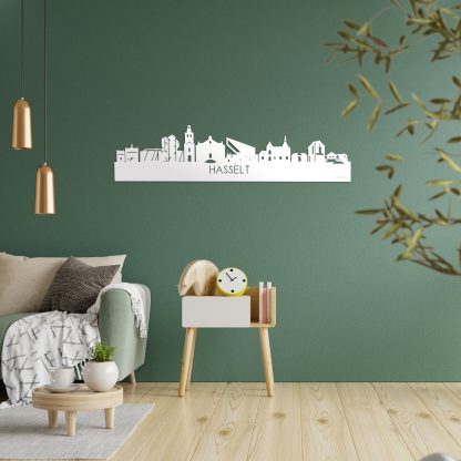 Skyline Hasselt Wit glanzend gerecycled kunststof cadeau decoratie relatiegeschenk van WoodWideCities