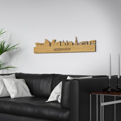 Skyline Heerenveen Eiken houten cadeau decoratie relatiegeschenk van WoodWideCities