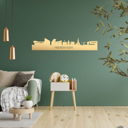 Skyline Heerenveen Metallic Goud gerecycled kunststof cadeau decoratie relatiegeschenk van WoodWideCities