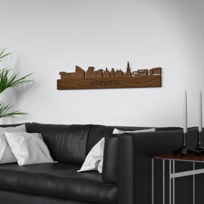 Skyline Heerenveen Noten houten cadeau decoratie relatiegeschenk van WoodWideCities