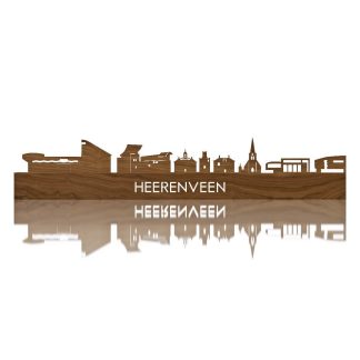 Skyline Heerenveen Noten houten cadeau decoratie relatiegeschenk van WoodWideCities