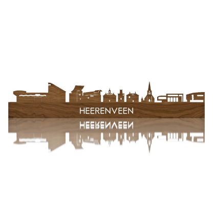 Skyline Heerenveen Noten houten cadeau decoratie relatiegeschenk van WoodWideCities