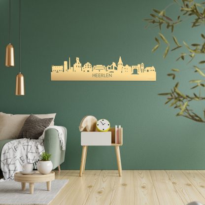 Skyline Heerlen Metallic Goud gerecycled kunststof cadeau decoratie relatiegeschenk van WoodWideCities