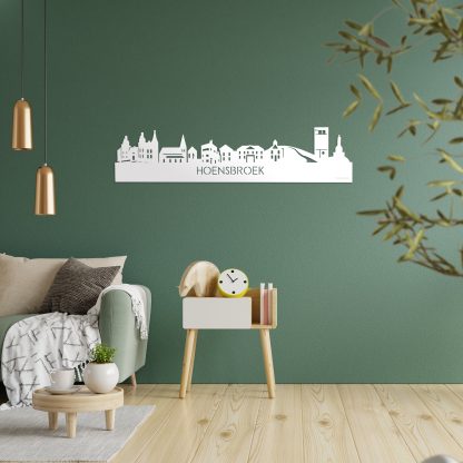 Skyline Hoensbroek Wit glanzend gerecycled kunststof cadeau decoratie relatiegeschenk van WoodWideCities