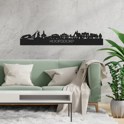 Skyline Hoofddorp Zwart houten cadeau decoratie relatiegeschenk van WoodWideCities