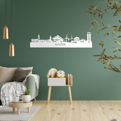 Skyline Houten Wit glanzend gerecycled kunststof cadeau decoratie relatiegeschenk van WoodWideCities