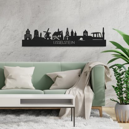 Skyline IJsselstein Zwart houten cadeau decoratie relatiegeschenk van WoodWideCities