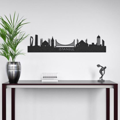 Skyline Istanbul Black houten cadeau decoratie relatiegeschenk van WoodWideCities