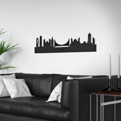 Skyline Istanbul Black houten cadeau decoratie relatiegeschenk van WoodWideCities