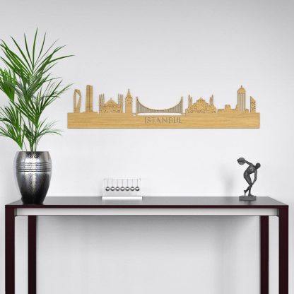 Skyline Istanbul Eiken houten cadeau decoratie relatiegeschenk van WoodWideCities