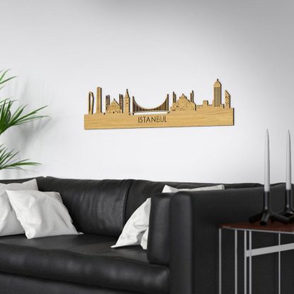 Skyline Istanbul Eiken houten cadeau decoratie relatiegeschenk van WoodWideCities