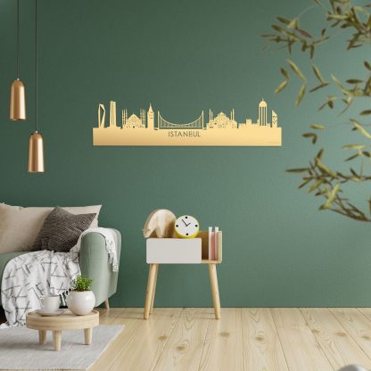 Skyline Istanbul Metallic Goud gerecycled kunststof cadeau decoratie relatiegeschenk van WoodWideCities