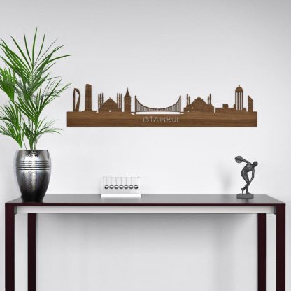 Skyline Istanbul Noten houten cadeau decoratie relatiegeschenk van WoodWideCities