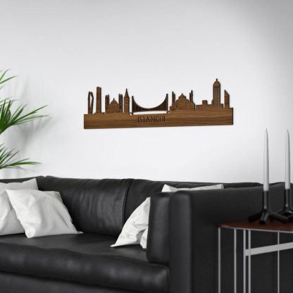 Skyline Istanbul Noten houten cadeau decoratie relatiegeschenk van WoodWideCities