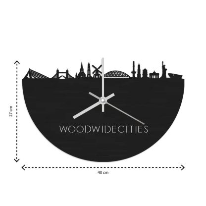 Skyline Klok Aalsmeer Black Zwart houten cadeau wanddecoratie relatiegeschenk van WoodWideCities