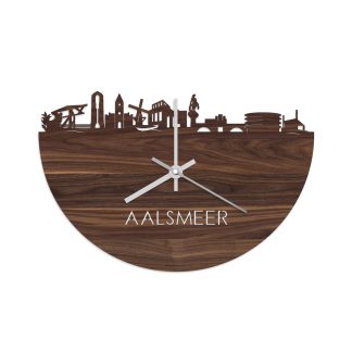 Skyline Klok Aalsmeer Noten houten cadeau wanddecoratie relatiegeschenk van WoodWideCities