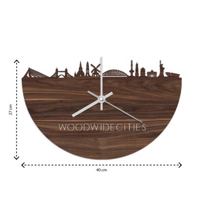 Skyline Klok Aalsmeer Noten houten cadeau wanddecoratie relatiegeschenk van WoodWideCities